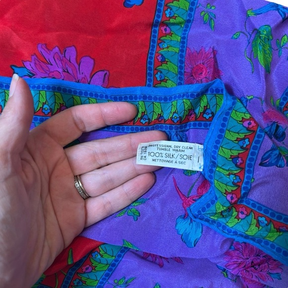 Liz Claiborne vintage silk square scarf neck tie head scarf purse scarf floral - Picture 4 of 5